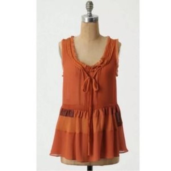 Anthropologie Tops - Anthropologie Floreat | Rust Orange Tie Neck Silk Sleeveless Blouse Size XS
